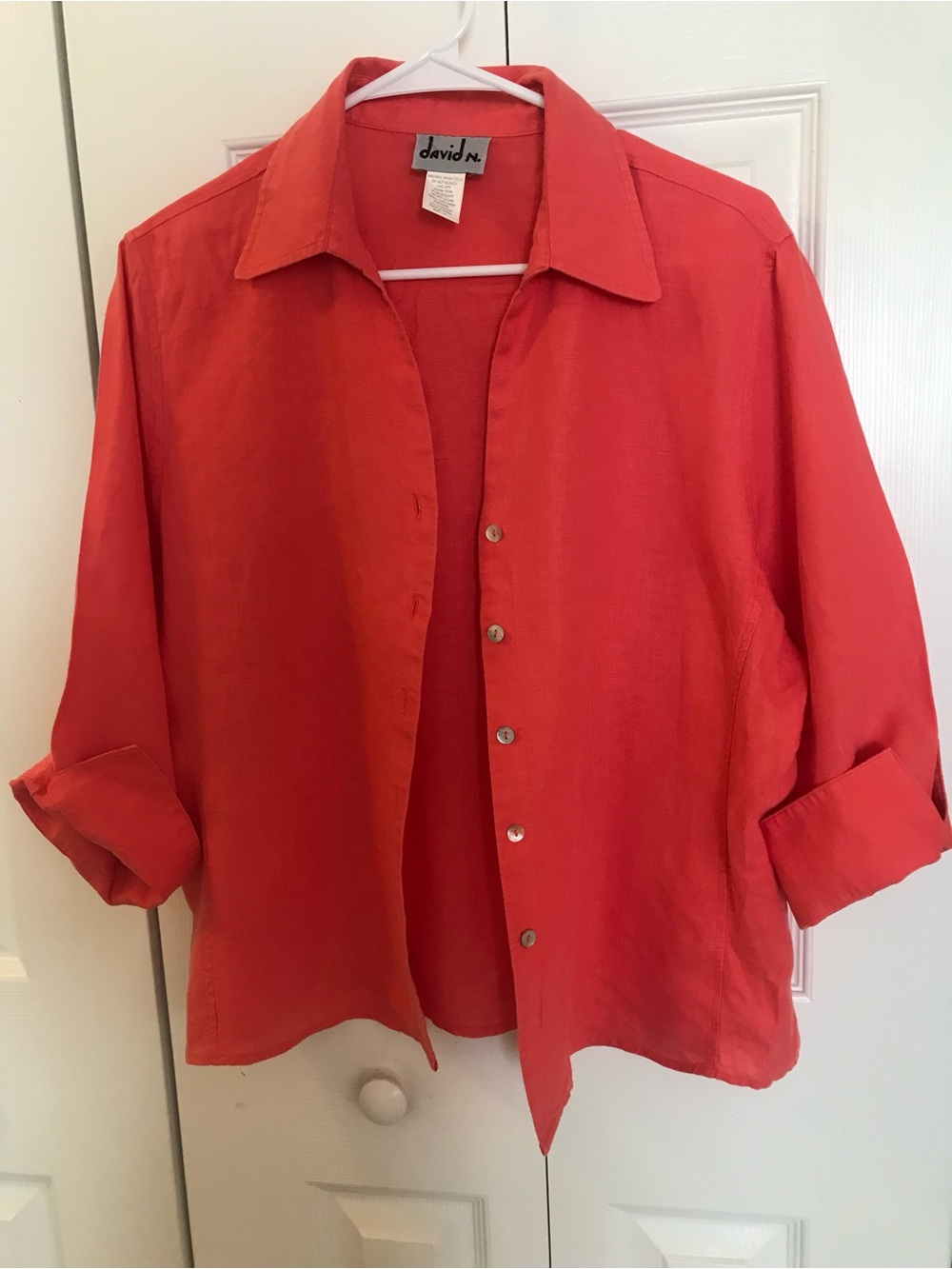 David N 100% Linen Women's Red Button-Front Lightweight Jacket
